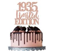Xsstarmi 1 Pack Limited EDITION 1935 Cake Topper Glitter Rose Gold Happy 90th Birthday Cake Pick 90 Fabulous Cheers to 90 Years Cake Decorations for Happy 90th Birthday Anniversary Party Supplies