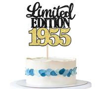 Xsstarmi 1 Pack Limited EDITION 1955 Cake Topper Glitter Black Gold Happy 70th Bithday Cake Pick Decoration for Cheers to 70 Years Happy 70th Birthday Anniversary Party Cake Decorations Supplies