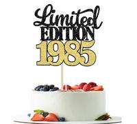 Xsstarmi 1 Pack Limited EDITION 1985 Cake Topper Glitter Black Gold Happy 40th Bithday Cake Pick Decoration for Cheers to 40 Years Happy 40th Birthday Anniversary Party Cake Decorations Supplies