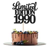 Xsstarmi 1 Pack Limited EDITION 1990 Cake Topper Black Glitter Happy 35th Bithday Cake Pick Decoration for Cheers to 35 Years Happy 35th Birthday Anniversary Party Cake Decorations Supplies