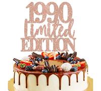 Xsstarmi 1 Pack Limited EDITION 1990 Cake Topper Glitter Rose Gold Happy 35th Birthday Cake Pick 35 Fabulous Cheers to 35 Years Cake Decorations for Happy 35th Birthday Anniversary Party Supplies