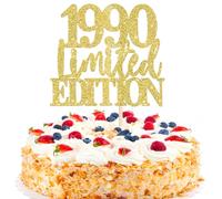 Xsstarmi 1 Pack Limited EDITION 1990 Cake Topper Gold Glitter Happy 35th Birthday Cake Pick 35 Fabulous Cheers to 35 Years Cake Decorations for Happy 35th Birthday Anniversary Party Supplies