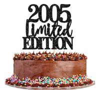Xsstarmi 1 Pack Limited EDITION 2005 Cake Topper Glitter Happy 20th Birthday Cake Pick 20 Fabulous Cheers to 20 Years Cake Decorations for Happy 20th Birthday Anniversary Party Supplies Black