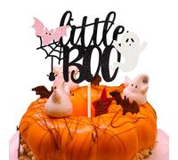 Xsstarmi 1 Pack Little Boo Cake Topper Glitter Spooky Bat Spider Happy Boo Day Cake Pick Decoration for Ghost Halloween Theme Baby Shower Kids Birthday Party Cake Decorations