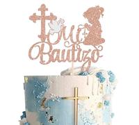 Xsstarmi 1 Pack Mi Bautizo Cake Topper Dove First Communion Cake Pick Bautizo Girls Baptism Decorations for Religious God Bless Baby Shower Birthday Party Cake Decoration Rose Gold