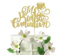 Xsstarmi 1 Pack Mi Bautizo Cake Topper Glitter Dove Holy Grail Cake Pick for God Bless Christian Religious Baptism Theme Baby Shower Birthday Party Cake Decorations Supplies Gold
