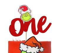 Xsstarmi 1 Pack One Cake Topper Glitter First Birthday Merry mas Cake Pick for Christmas Theme Baby Shower Kids 1st Birthday Party Cake Decorations Supplies Red