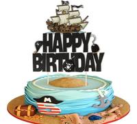 Xsstarmi 1 Pack Pirate Happy Birthday Cake Topper Navigation Pirate Ship Cake Pick for Pirate Theme Baby Shower Kids Birthday Party Cake Decorations Supplies