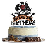 Xsstarmi 1 Pack Pirates Happy Birthday Cake Topper Pirate Ship Nautical Cake Pick for Pirates Theme Baby Shower Happy Birthday Party Cake Decorations Supplies