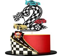 Xsstarmi 1 Pack Raing Car 2nd Birthday Cake Topper Black Glitter Hot Wheels Two Fast Cake Pick for Racing Theme 2 Years Birthday Anniversary Party Cake Decorations Supplies
