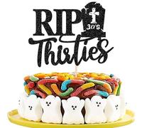 Xsstarmi 1 Pack Rip Thirties Cake Topper Black Glitter Death to My Thirties Cake Pick Rip to My 30s Cake Decorations for Rip 30s Funeral Happy Youth 30th Birthday Party Cake Decorations Supplies