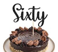 Xsstarmi 1 Pack Sixty Birthday Cake Topper 60th Birthday Cake Topper Black 60th Birthday Decorations for Men Women Wedding Anniversary Birthday Party Cake Decorations
