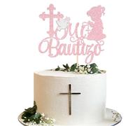 Xsstarmi 1 Pack Spanish Mi Bautizo Cake Topper Bautizo Girls Baptism Decorations Dove First Communion Cake Pick for Religious God Bless Baby Shower Birthday Party Cake Decoration Pink