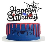 Xsstarmi 1 Pack Spider Happy Birthday Cake Topper Black Glitter Spider Web Cake Pick for Baby Shower Boys Kids Birthday Party Cake Decorations Supplies