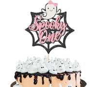 Xsstarmi 1 Pack Spooky One Cake Topper Glitter Bat Spider Ghost Cake Pick for Halloween Theme Baby Shower Kids Birthday Party Cake Decorations Supplies