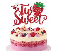 Xsstarmi 1 Pack Strawberry Two Sweet Cake Topper Glittery Happy 2nd Birthday Cake Decorations Sweet Two Cake Pick for Summer Fruit Berry Themed Second Birthday Party Decorations
