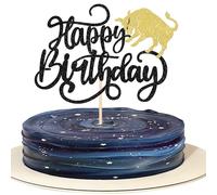 Xsstarmi 1 Pack Taurus Cake Topper Glitter 12 Constellation Taurus Cake Pick April May Birthday Cake Decorations for Horoscope Astrology Birthday Party Supplies Black Gold