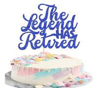 Xsstarmi 1 Pack The Legend Has Retired Cake Topper Blue Glitter Goodbye Tension Hello Pension Cake Pick Retired Party Cake Decorations for Happy Retirement Farewell Party Cake Supplies