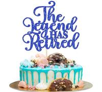 Xsstarmi 1 Pack The Legend Has Retired Cake Topper Blue Glitter Goodbye Tension Hello Pension Retired Party Cake Pick for Happy Retirement Farewell Party Cake Decorations