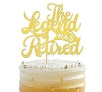 Xsstarmi 1 Pack The Legend Has Retired Cake Topper Gold Glitter Goodbye Tension Hello Pension Cake Pick Happy Retirement Cake Decorations for Farewell Retired Party Decor Supplies