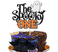 Xsstarmi 1 Pack The Spooky One Cake Topper Glitter Black Bat Halloween Ghost Cake Pick Decoration for Happy Halloween Theme Baby Shower Birthday Party Cake Decorations Supplies