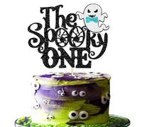 Xsstarmi 1 Pack The Spooky One Cake Topper Glitter Spider Web Cake Pick Ghost Halloween Cake Decorations for Happy Halloween Theme Baby Shower Birthday Party Supplies Blue