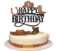 Xsstarmi 1 Pack Western Cowboy Cake Topper Black Glitter Boots Cowboy Hat Horse Gun Cake Pick for Western Theme Baby Shower Kids Birthday Party Cake Decorations Supplies