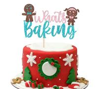 Xsstarmi 1 Pack What's Baking Cake Topper Glitter Baby Shower Gender Reveal Party Cake Decorations Gingerbread Man Christmas Cake Picks for Merry Christmas Baby Shower Birthday Party Decorations
