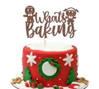 Xsstarmi 1 Pack What's Baking Cake Topper Glitter Gingerbread Man Merry Christmas Cake Picks Baby Shower Cake Decorations for Christmas Theme Gender Reveal Party Cake Decorations