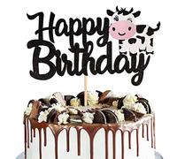 Xsstarmi 1 PCS Cow Happy Birthday Cake Topper Glitter Farm Animals Birthday Cow Cake Pick Cake Decorations for Cow Theme Baby Shower Kids Boys Girls Birthday Party Supplies