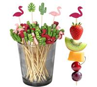 Xsstarmi 100 Pack Summer Tropical Aloha Cupcake Toppers Palm Leaves Cactus Flamingo Fruit Toothpicks for Summer Hawaiian Baby Shower Wedding Birthday Party Cake Decorations Supplies