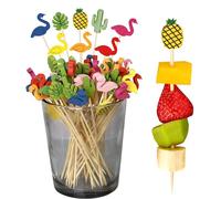 Xsstarmi 100 Pack Summer Tropical Aloha Cupcake Toppers Pineapple Cactus Flamingo Fruit Toothpicks for Summer Hawaiian Baby Shower Wedding Birthday Party Cake Decorations Supplies