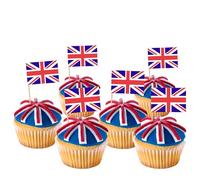 Xsstarmi 100 Pcs Mini UK Flags Cupcake Toppers Double Sided British Sandwich Flags Food Cupcake Picks Small Union Jack Flags Cake Decorations for King's Coronation BBQ Royal Event Party Supplies