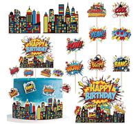 Xsstarmi 11 Pack Super Boom Cake Topper Decorations with Poof Pow Bang Yeah Cool Birthday Cake Pick for Hero Theme Baby Shower Birthday Party Cake Decorations Supplies