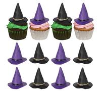 Xsstarmi 12 Pack 3D Witch Hat Cupcake Toppers Black Witch Wizard Theme Cupcake Picks for Halloween Baby Shower Wedding Birthday Anniversary Party Cake Decorations Supplies