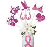 Xsstarmi 12 Pack Breast Cancer Awareness Centerpiece Sticks Glitter Pink Ribbon Fight Beliveve Table Toppers for Breast Theme Love Women Health Pink Ribbon Party Decorations Supplies