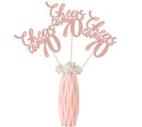 Xsstarmi 12 Pack Cheers to 70 Years Centerpiece Double Sided Sticks Glitter 70th Birthday Table Toppers Decorations for 70th Birthday Wedding Anniversary Party Decorations Rose Gold