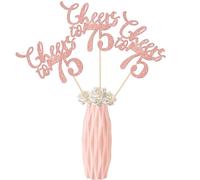 Xsstarmi 12 Pack Cheers to 75 Years Centerpiece Double Sided Sticks Glitter 75th Birthday Table Toppers Decorations for 75th Birthday Wedding Anniversary Party Decorations Rose Gold