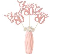 Xsstarmi 12 Pack Cheers to 80 Years Centerpiece Double Sided Sticks Glitter 80th Birthday Table Toppers Decorations for 80th Birthday Wedding Anniversary Party Decorations Rose Gold