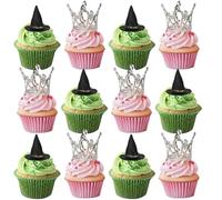 Xsstarmi 12 Pack Silver Crown Witch Cupcake Toppers Magic Academy Theme Cupcake Picks for Halloween Wizard Witch Birthday Anniversary Party Cake Decorations Supplies