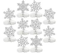 Xsstarmi 12 Pack Snowflake Party Decorations Frozen Winter Wonderland Snowflake Honeycomb Centerpieces for Winter Holiday Baby Shower Kids Birthday Party Cake Decorations Silver