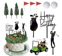 Xsstarmi 13 Pack Golf Cake Topper 3D Golf Ball Golfers Acrylic Cake Pick Golf Cart Cake Decorations for Golf Theme Baby Shower Happy Birthday Party Cake Decoration Supplies Green