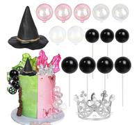 Xsstarmi 14 Pack Princess Witch Cake Topper Decorations Crown Witch Hat Cake Pick Black Pink Balloon Cake Decorations for Magic Halloween Baby Shower Birthday Party Cake DIY Decoration Supplies