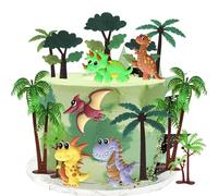 Xsstarmi 15 Pack Baby Dinosaur Cake Topper 3D Palm Trees Dinosaur Cake Pick Wild Animals Cake Decorations for Dinosaur Theme Baby Shower Kids Birthday Party Cake Supplies