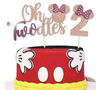 Xsstarmi 2 Pack Mouse 2nd Birthday Cake Topper Purple Bow Mini Second Birthday Party Cake Decorations Mouse Two Oldes Cake Pick for Baby Shower Kids 2nd Birthday Party Decorations Rose Gold