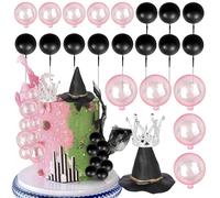Xsstarmi 22 Pack Witch Crown Cake Topper Decorations Black Pink Balloons Cake Pick for Magic Witch Wizard Theme Baby Shower Birthday Halloween Party Cake Decorations Supplies