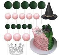 Xsstarmi 22 Pack Witch Crown Cake Topper Decorations Pink Green Balloons Cake Pick for Magic Witch Wizard Theme Baby Shower Birthday Halloween Party Cake Decorations Supplies