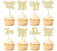 Xsstarmi 24 Pack 10th Birthday Cupcake Toppers Ten Double Digits Straight Outta 2015 Cupcake Picks Cheers to 10 Lengend Since 2015 Cake Decor for Happy 10th Birthday Anniversary Party Supplies Gold