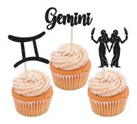 Xsstarmi 24 Pack 12 Constellation Gemini Cupcake Toppers Glitter Gemini Cupcake Picks May June Birthday Cake Decorations for Horoscope Astrology Birthday Party Supplies Black