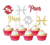 Xsstarmi 24 Pack 12 Constellation Pisces Cupcake Toppers Glitter Pisces Cupcake Picks February March Birthday Cake Decorations for Horoscope Astrology Birthday Party Supplies Multi